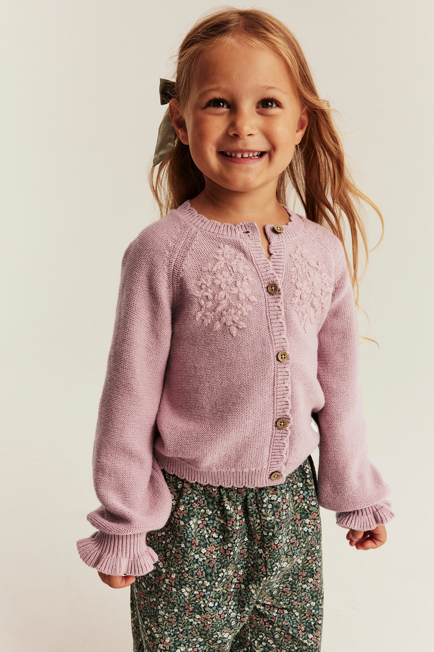 Baby & Kids pink floral knitted cardigan