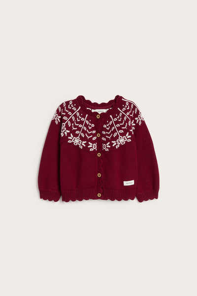 Baby red jacquard-knit Christmas cardigan