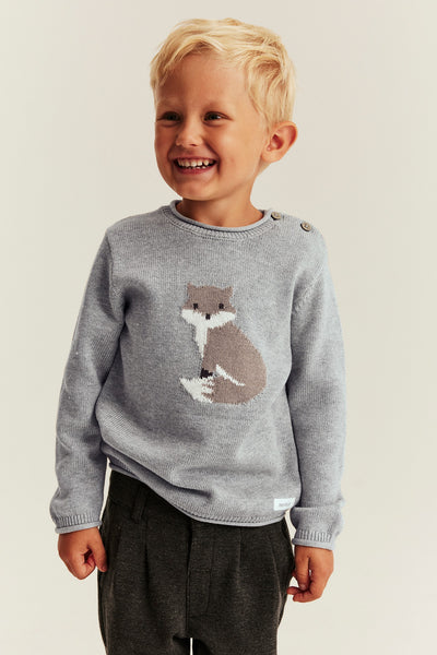 Kids grey knitted jumper with fox motif