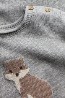 Kids grey knitted jumper with fox motif
