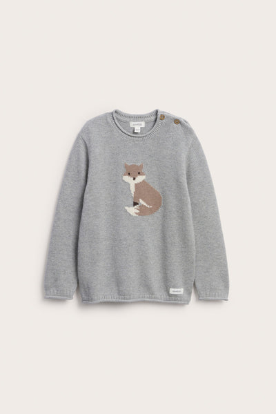 Kids grey knitted jumper with fox motif