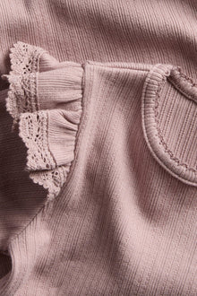 Baby pink ribbed bodysuit with frills