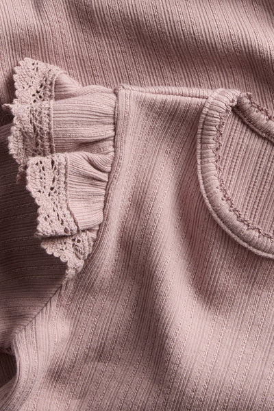 Baby pink ribbed bodysuit with frills