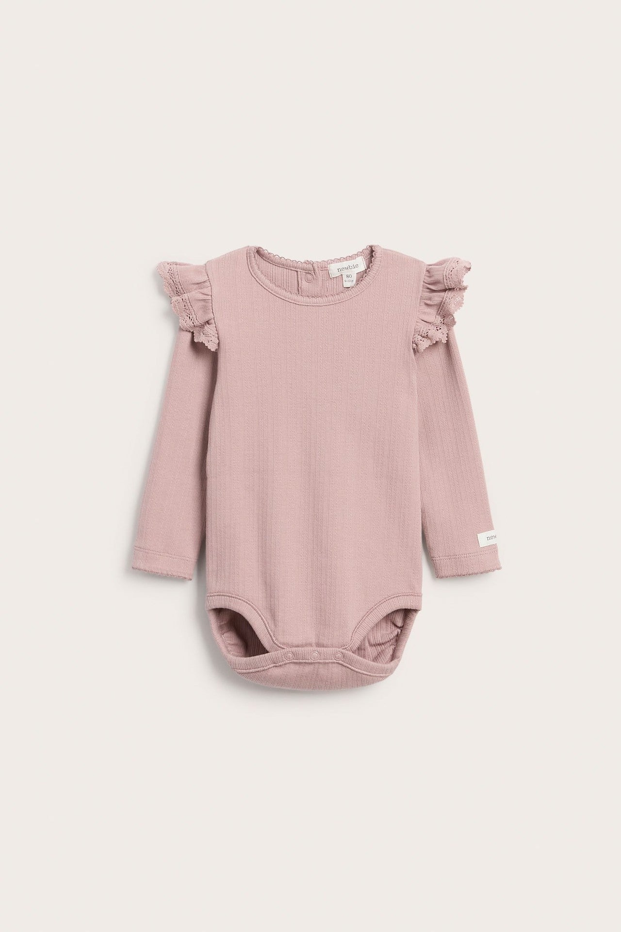 Baby pink ribbed bodysuit with frills