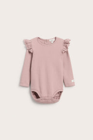 Baby pink ribbed bodysuit with frills