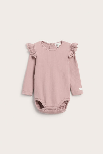 Baby pink ribbed bodysuit with frills