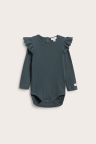 Baby turquoise ribbed bodysuit with frills