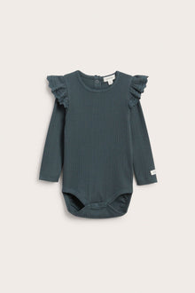 Baby turquoise ribbed bodysuit with frills