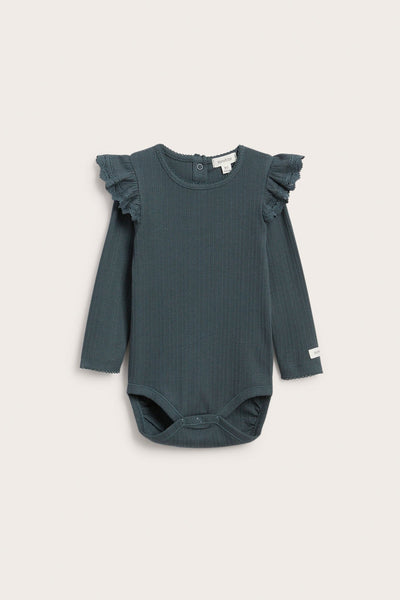 Baby turquoise ribbed bodysuit with frills