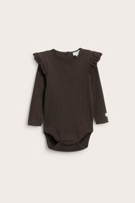 Baby brown ribbed bodysuit with frills