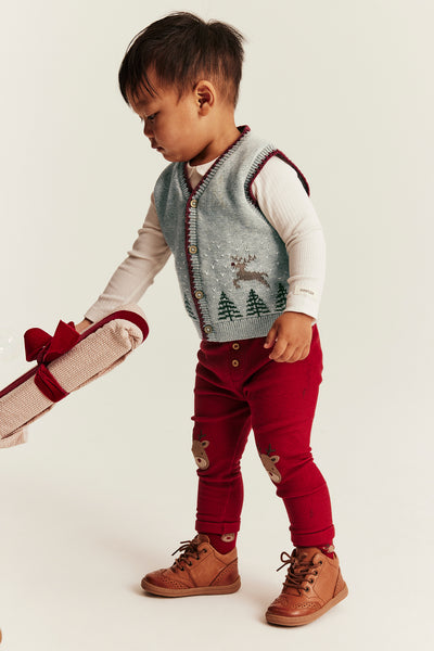 Baby grey knitted vest with Christmas motif