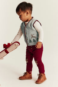 Baby grey knitted vest with Christmas motif