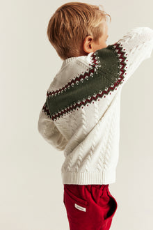 Kids white & green knitted Christmas jumper with embroidery