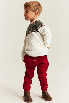 Kids white & green knitted Christmas jumper with embroidery