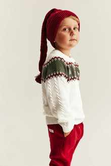 Kids white & green knitted Christmas jumper with embroidery