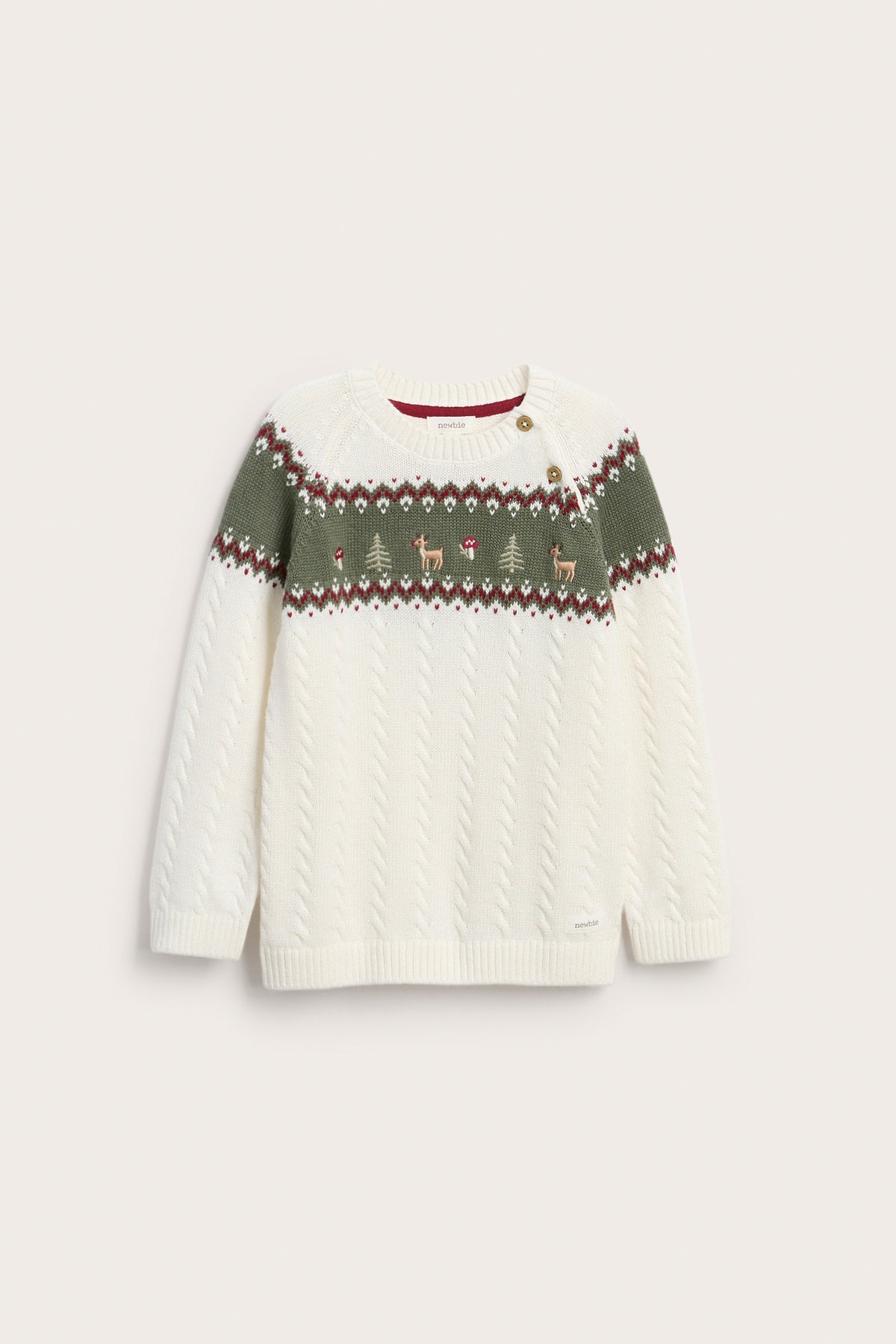 Kids white & green knitted Christmas jumper with embroidery