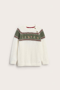 Kids white & green knitted Christmas jumper with embroidery