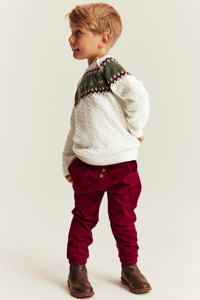 Kids white & green knitted Christmas jumper with embroidery