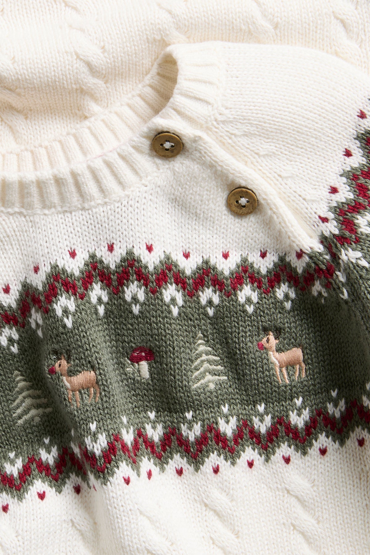 Baby white & green knitted jumper with Christmas embroidery