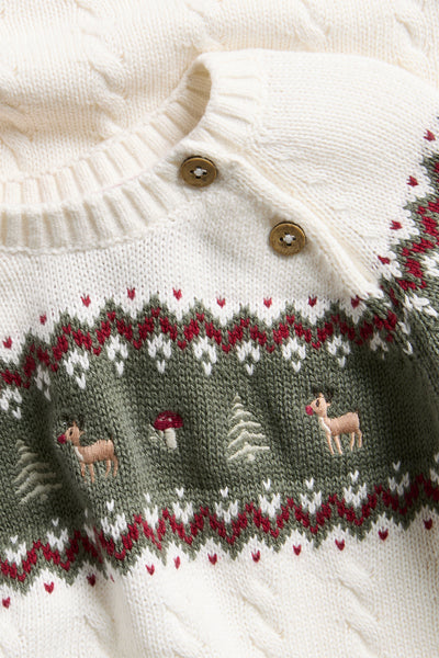 Baby white & green knitted jumper with Christmas embroidery