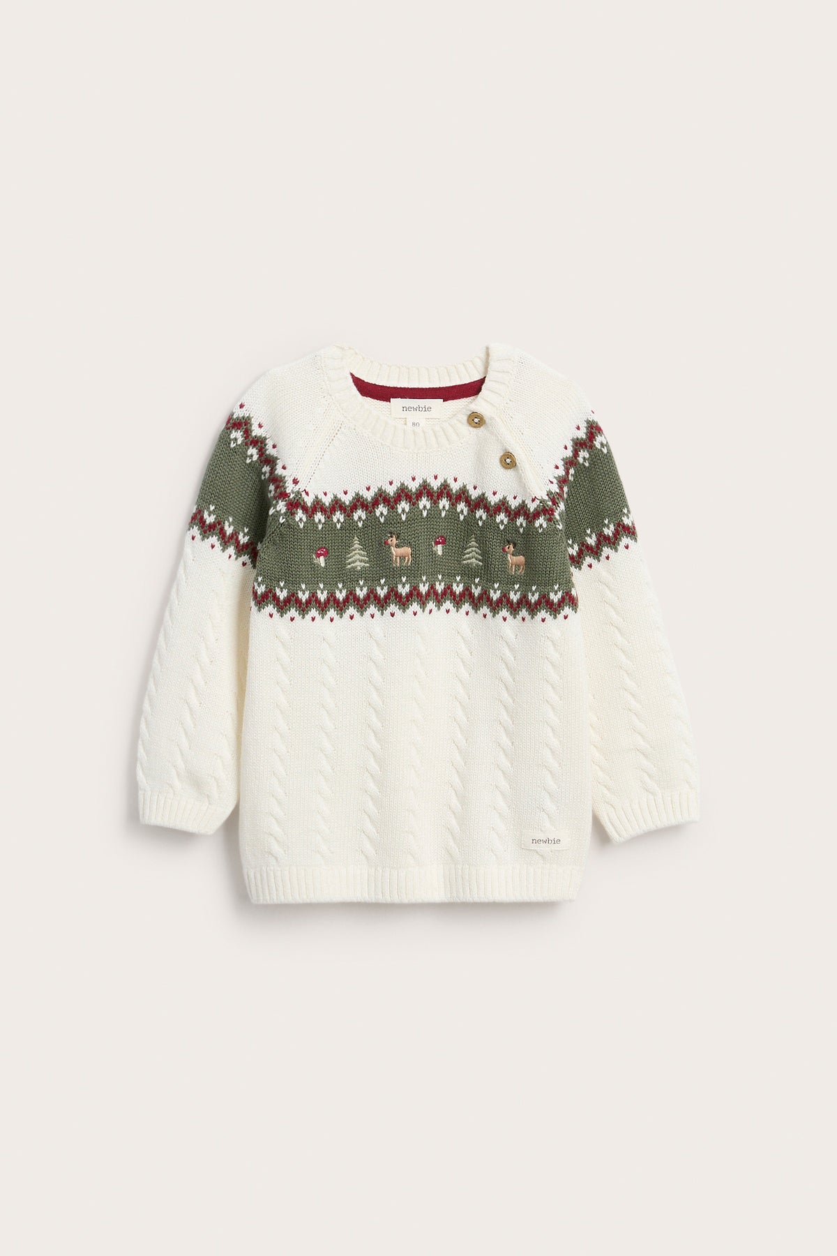 Baby white & green knitted jumper with Christmas embroidery