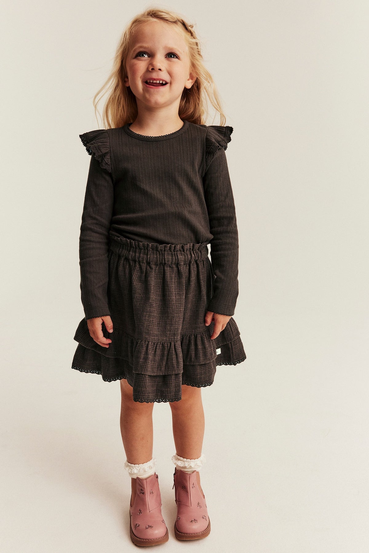 Baby & Kids brown checked frilled skirt