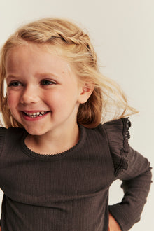 Baby & Kids brown ribbed top with frills