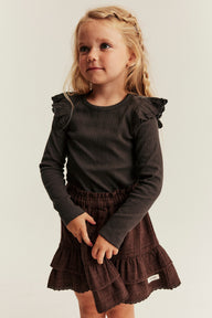 Baby & Kids brown ribbed top with frills
