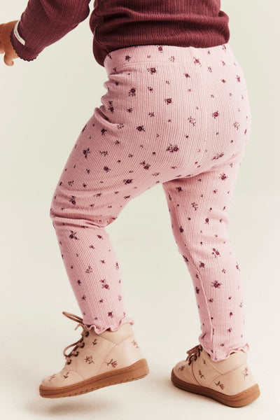 Baby pink floral ribbed leggings