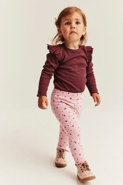 Baby pink floral ribbed leggings