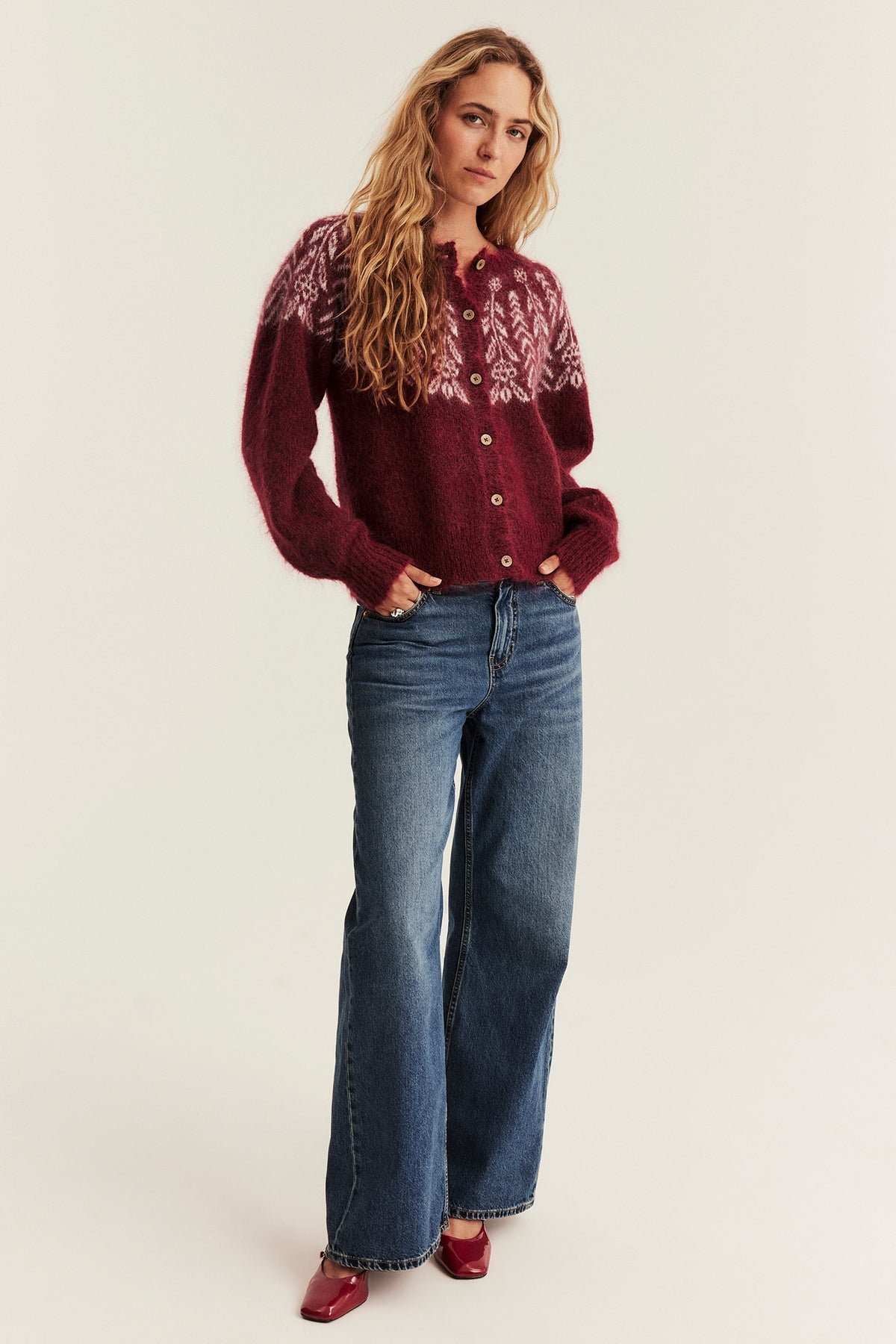 Women's red knitted Christmas cardigan