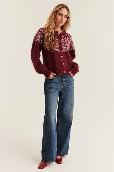 Women's red knitted Christmas cardigan