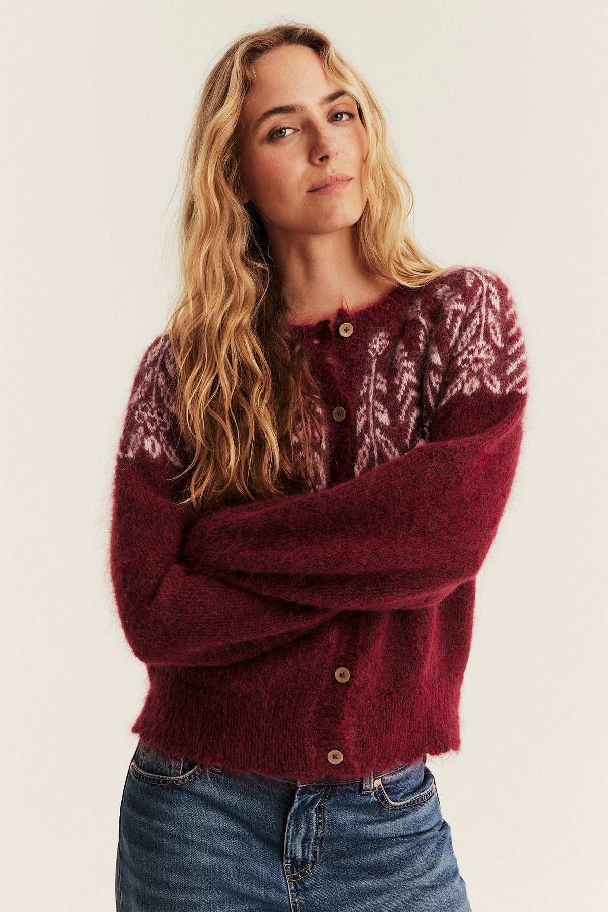 Women's red knitted Christmas cardigan