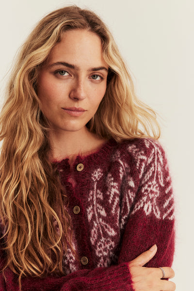 Women's red knitted Christmas cardigan