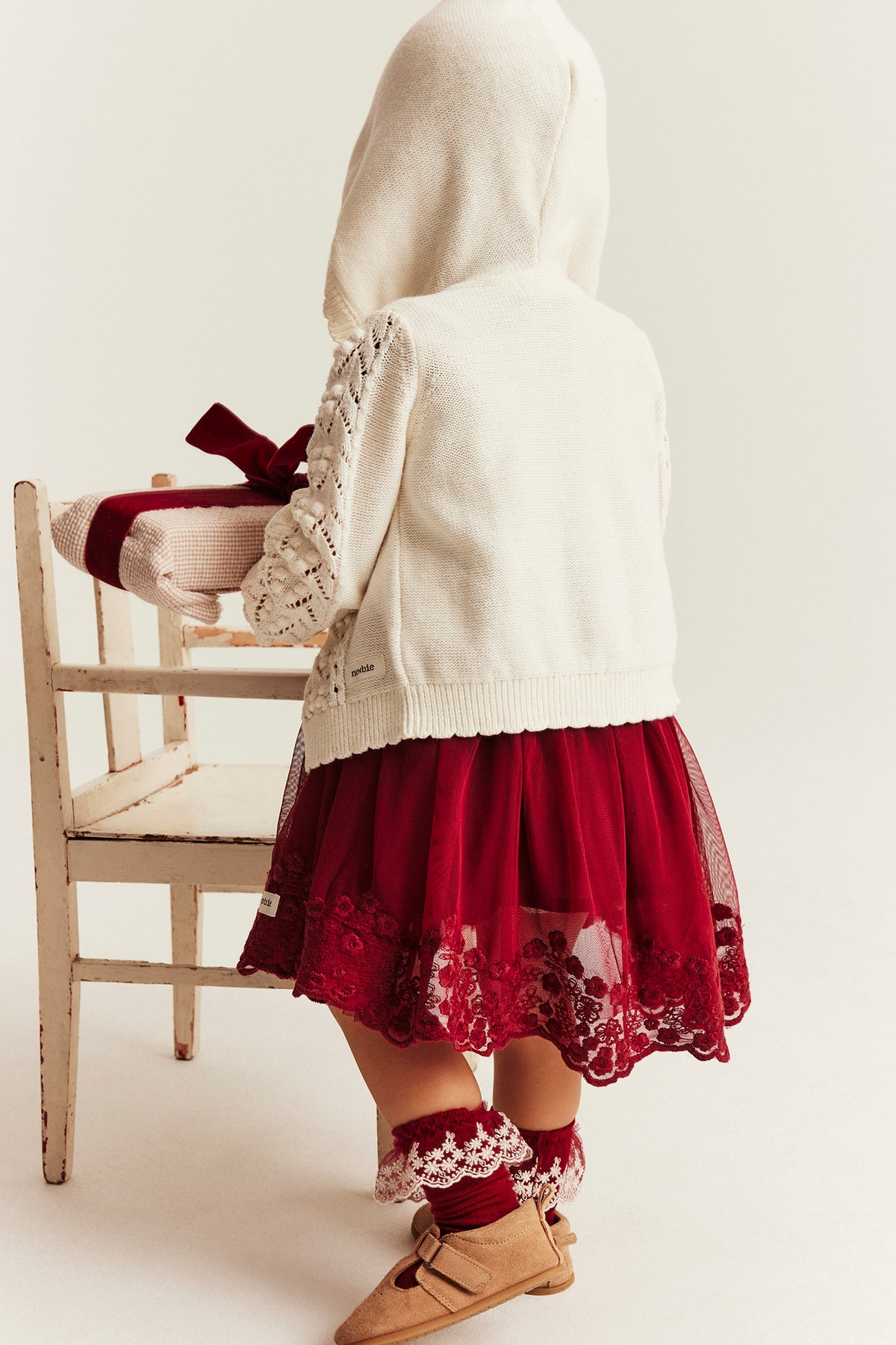 Baby white knitted cardigan with hood