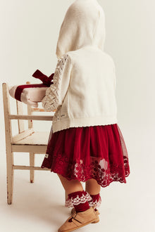 Baby white knitted cardigan with hood