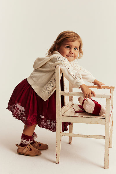 Baby white knitted cardigan with hood