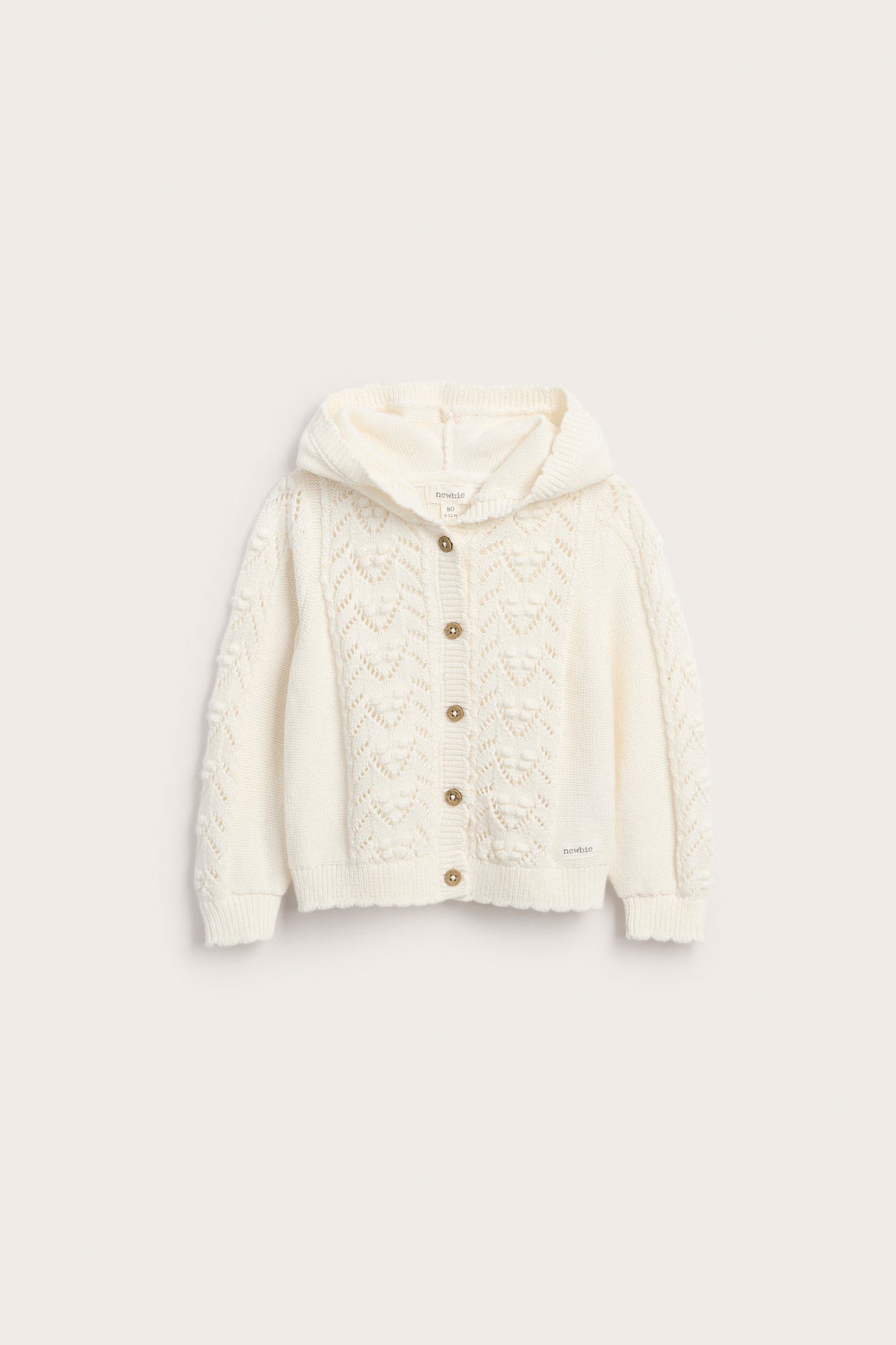 Baby white knitted cardigan with hood