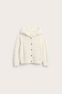 Baby white knitted cardigan with hood
