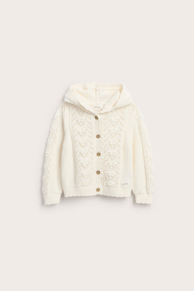 Baby white knitted cardigan with hood