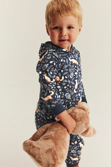 Baby blue jumpsuit with all-over fox pattern