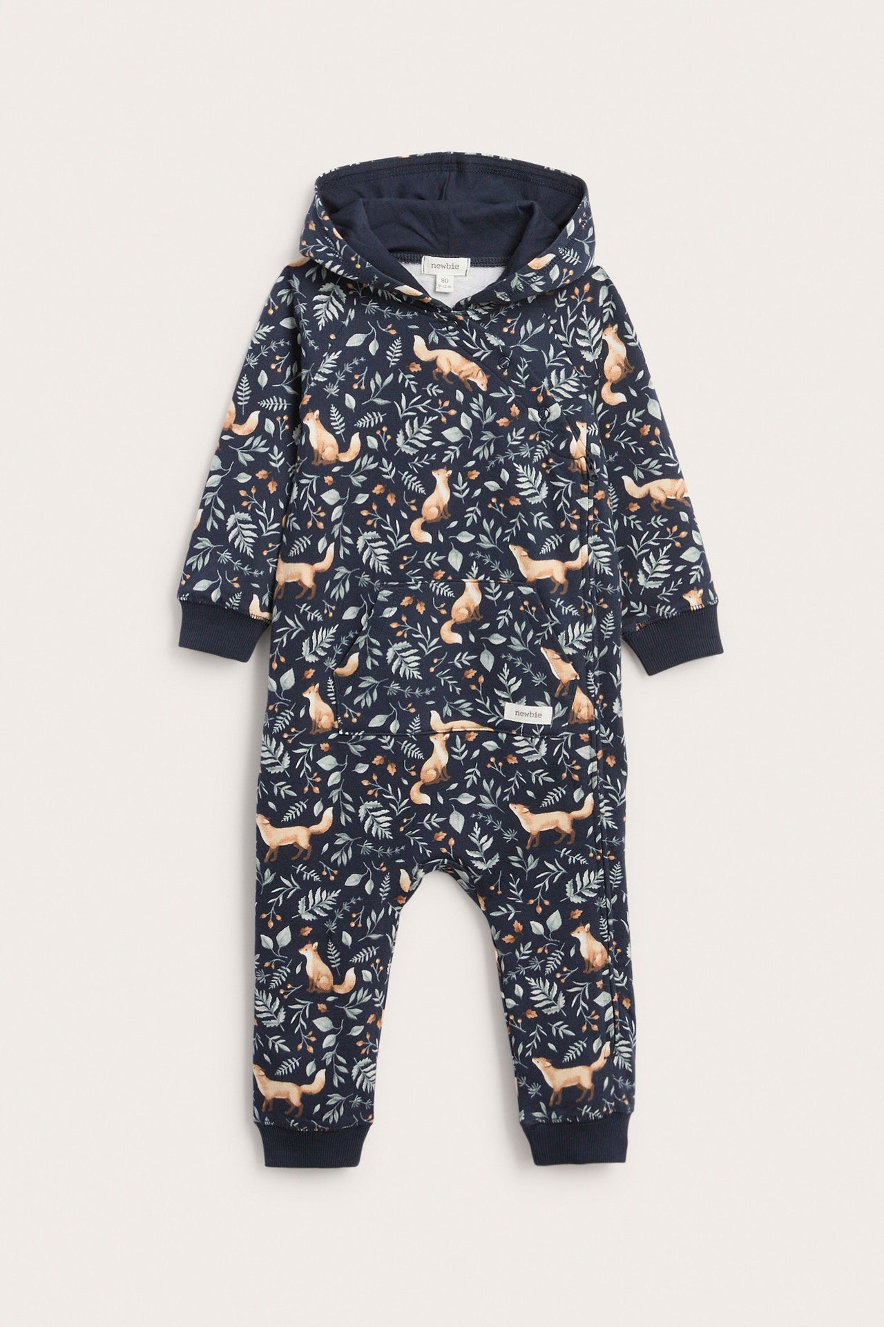 Baby blue jumpsuit with all-over fox pattern