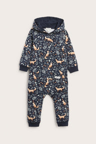 Baby blue jumpsuit with all-over fox pattern