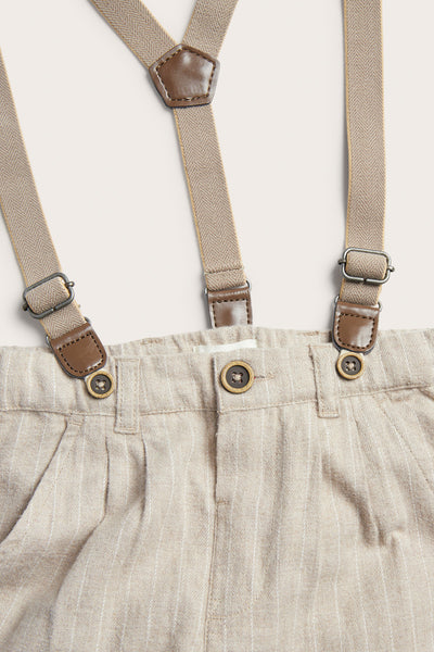 Kids beige woven trousers with braces
