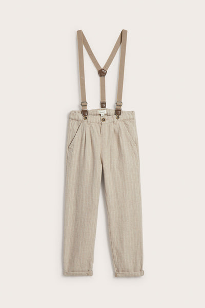 Kids beige woven trousers with braces