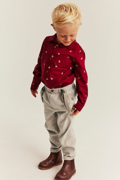 Kids beige woven trousers with braces