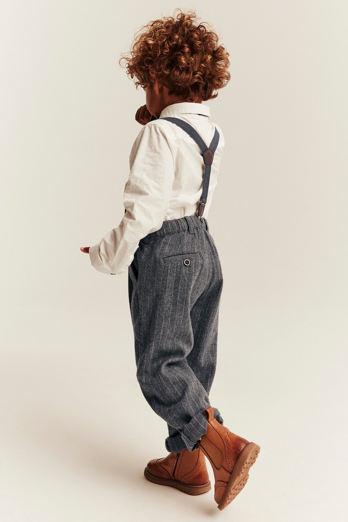 Kids grey woven pants with braces