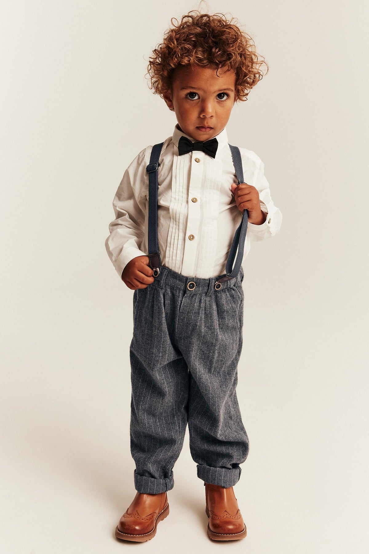Kids grey woven pants with braces