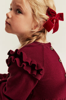 Kids red fine-knit Christmas dress with frills