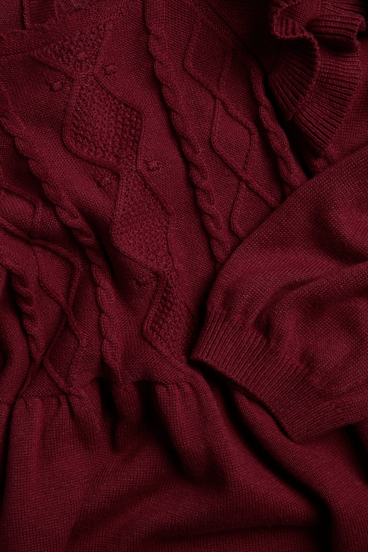 Kids red fine-knit Christmas dress with frills